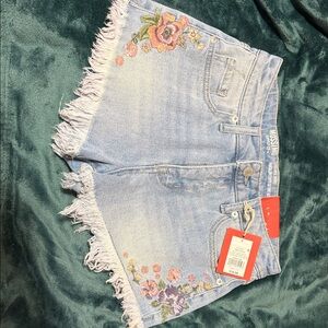 Mossimo Supply Co. Blue Denim Shorts with Floral Embroidery